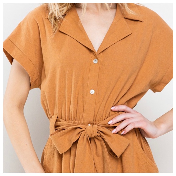 10 Boho Solid Linen Self Tie Waist Long Dress - Picture 4 of 4